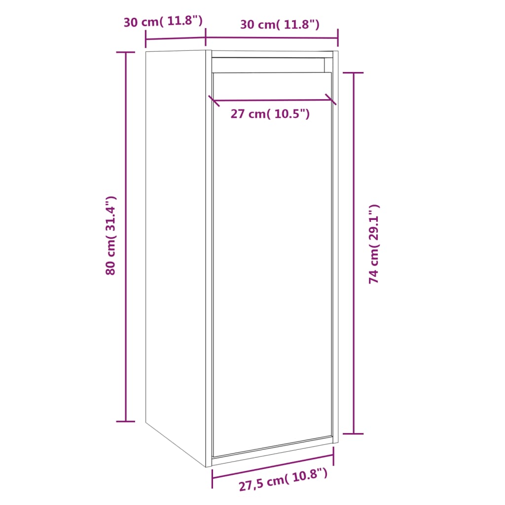 Veggskap 2 stk svart 30x30x80 cm heltre furu