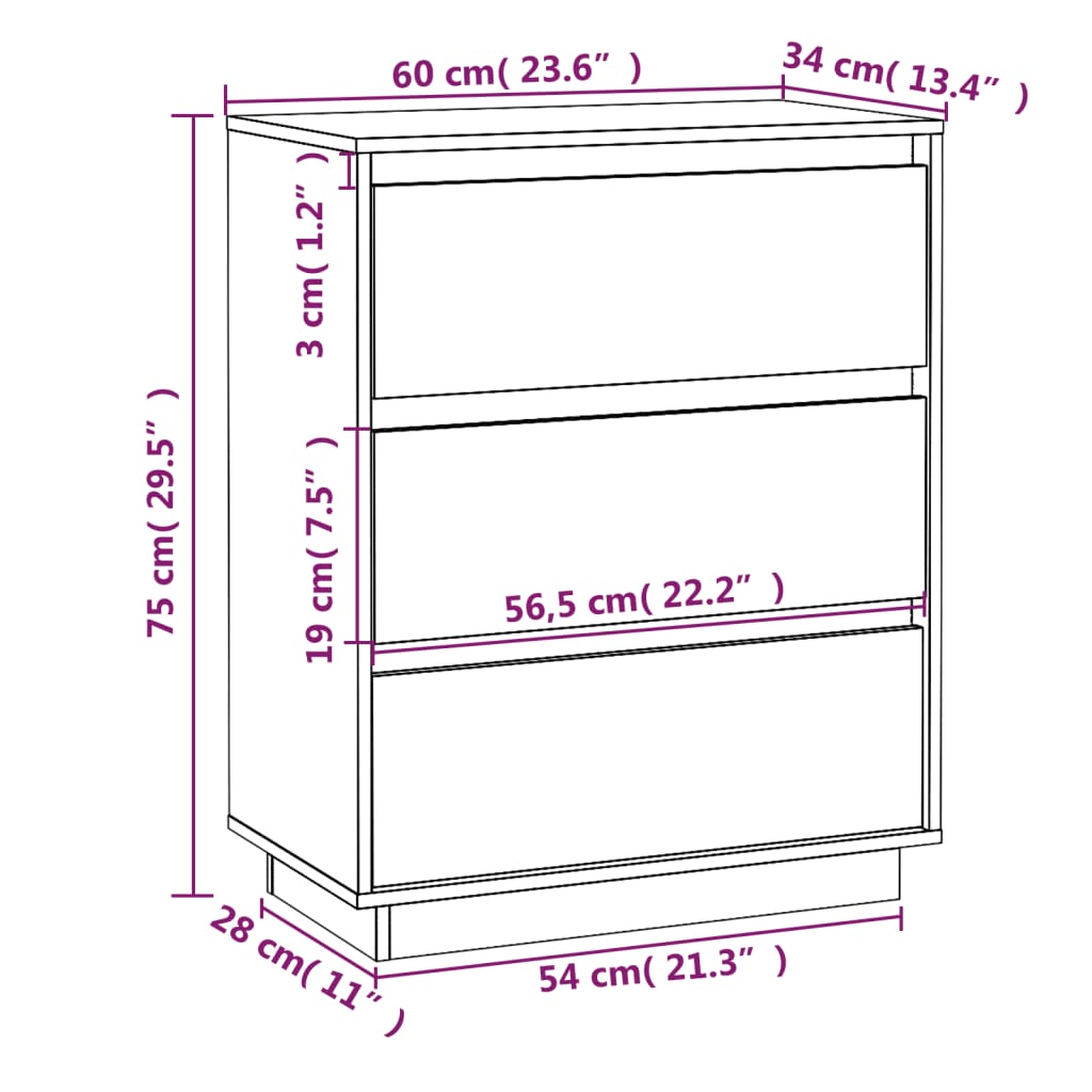 Skjenk svart 60x34x75 cm heltre furu