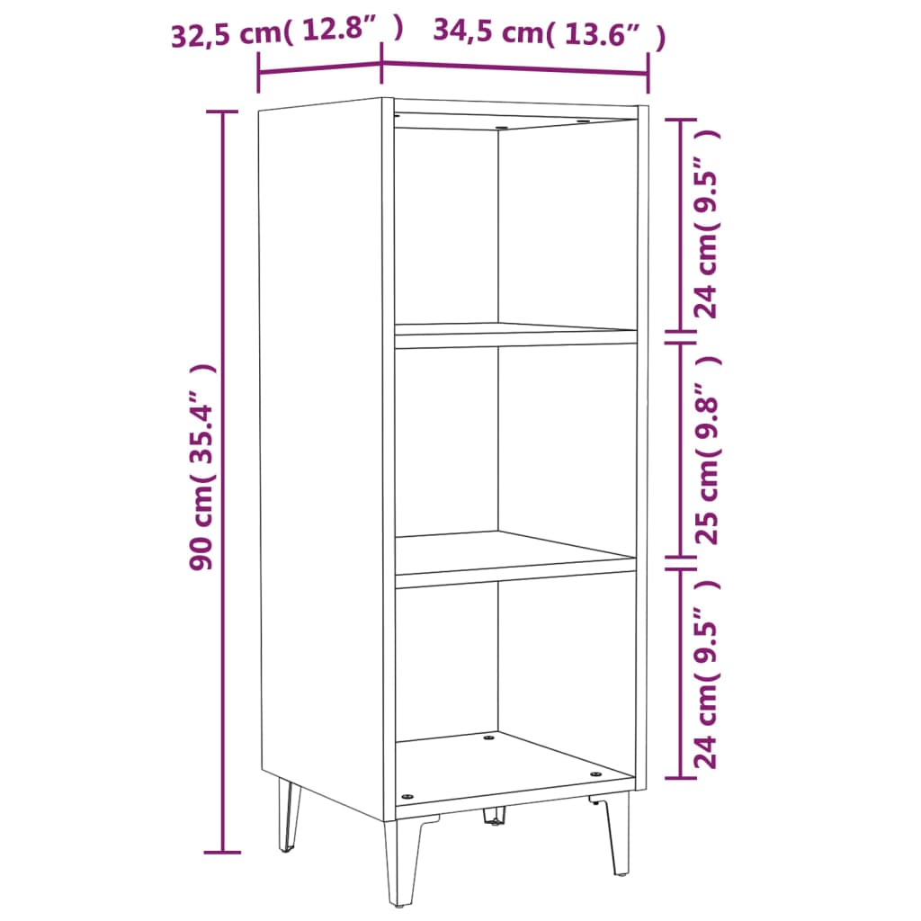 Skjenk hvit 34,5x32,5x90 cm konstruert tre