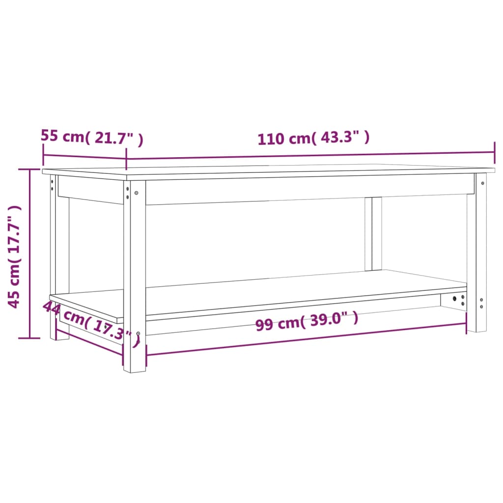 Salongbord 110x55x45 cm heltre furu