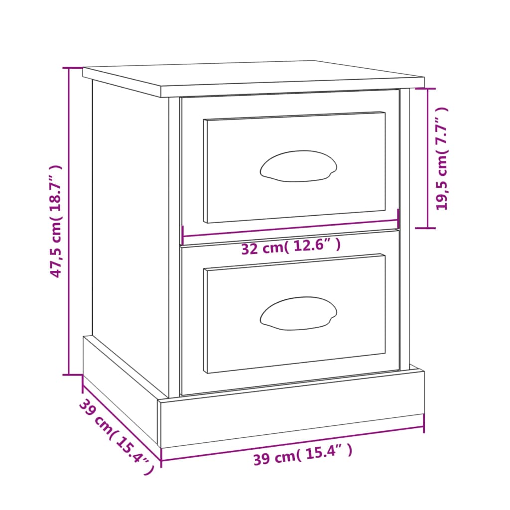 Nattbord 2 stk hvit 39x39x47,5 cm konstruert tre